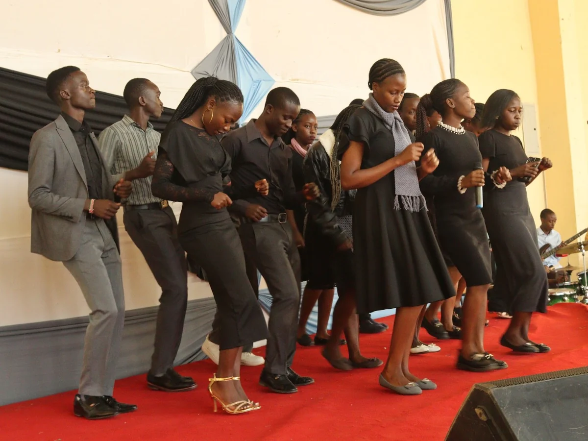 MMUST CU Music Ministry leading worship on stage